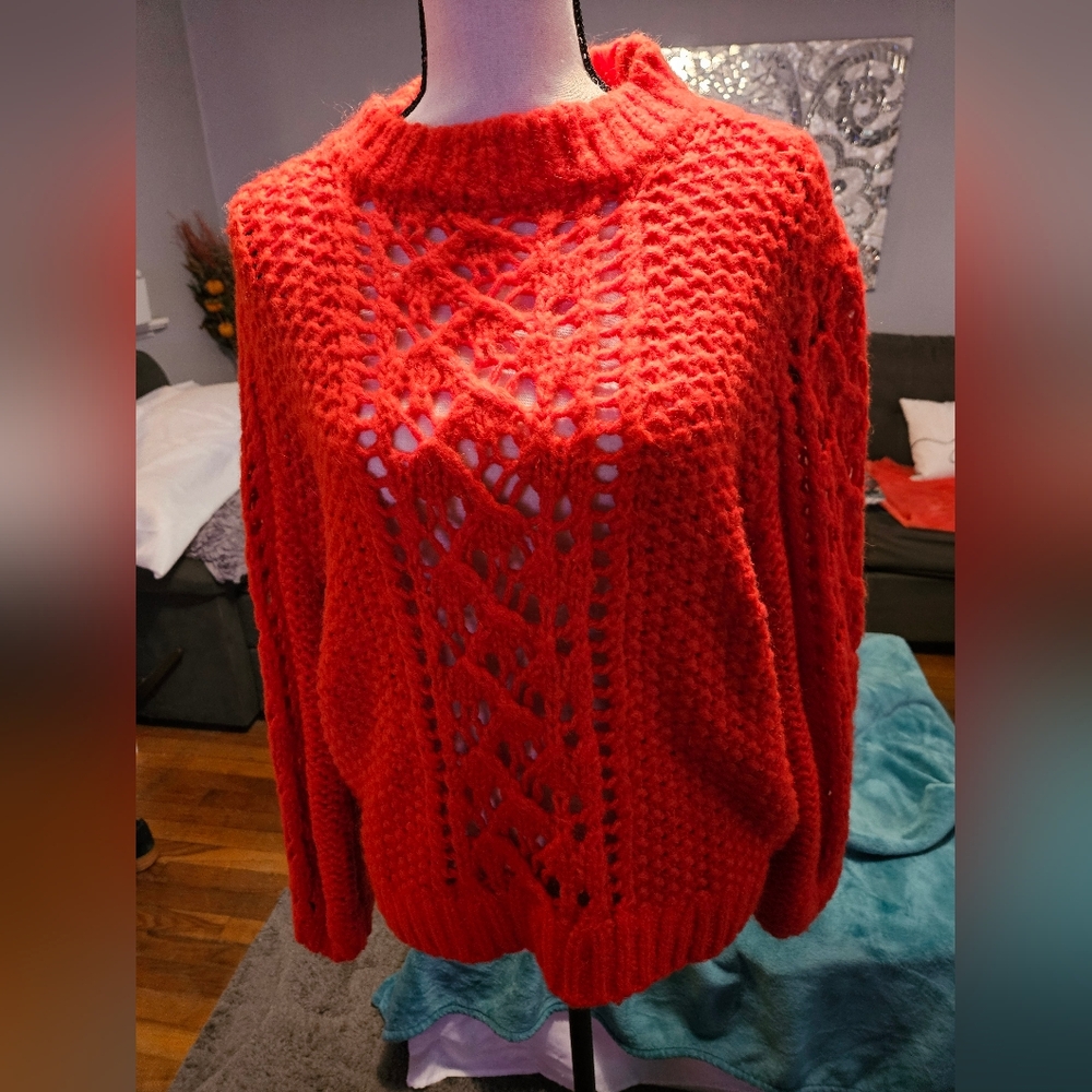 Lou & Grey Crochet Balloon Sleeve Sweater